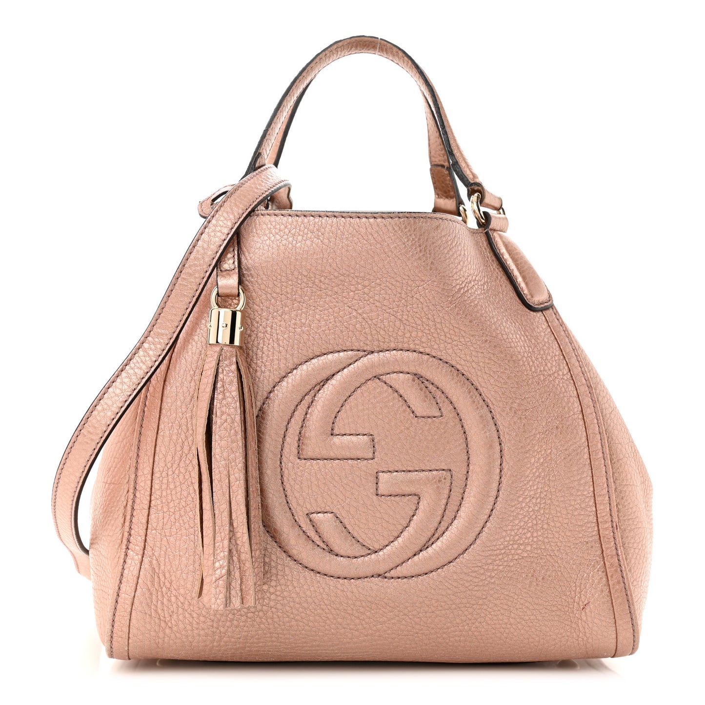 Metallic Pebbled Calfskin Small Soho Shoulder Bag Pink