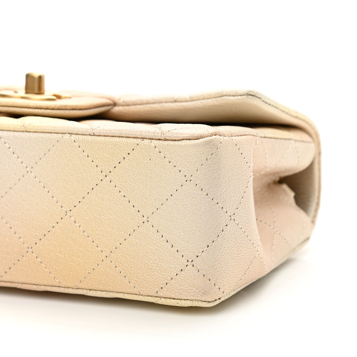 Metallic Goatskin Quilted Mini Rectangular Flap Gold