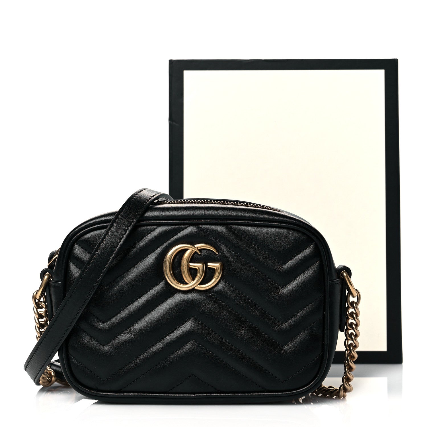 Gucci Calfskin Matelasse Mini GG Marmont Chain Shoulder Bag Black 13 of 13