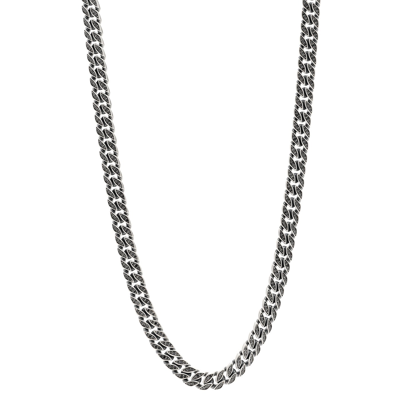Sterling Silver Black Diamond 8mm Curb Chain Necklace
