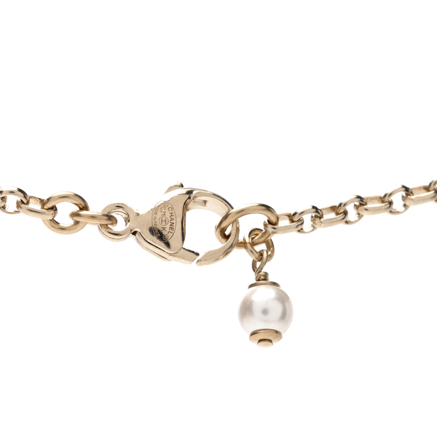 Metal Pearl Crystal CC Textured Pendant Necklace Gold