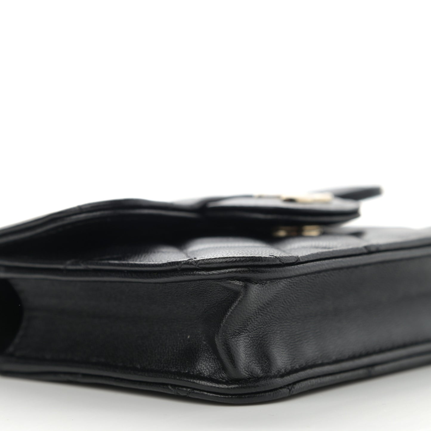 Lambskin Quilted Top Handle Flap Coin Purse With Chain Black