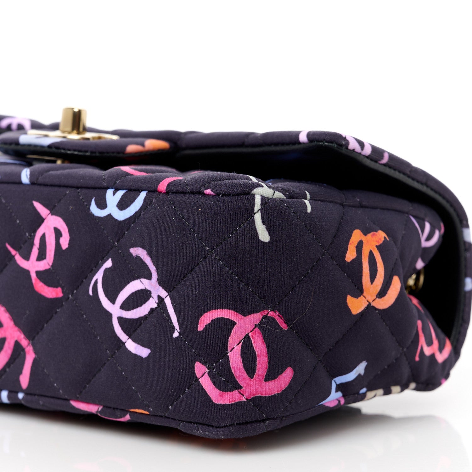 Chanel Printed Fabric Quilted Mini Rectangular Flap Black Pink Blue Yellow Orange 12 of 14