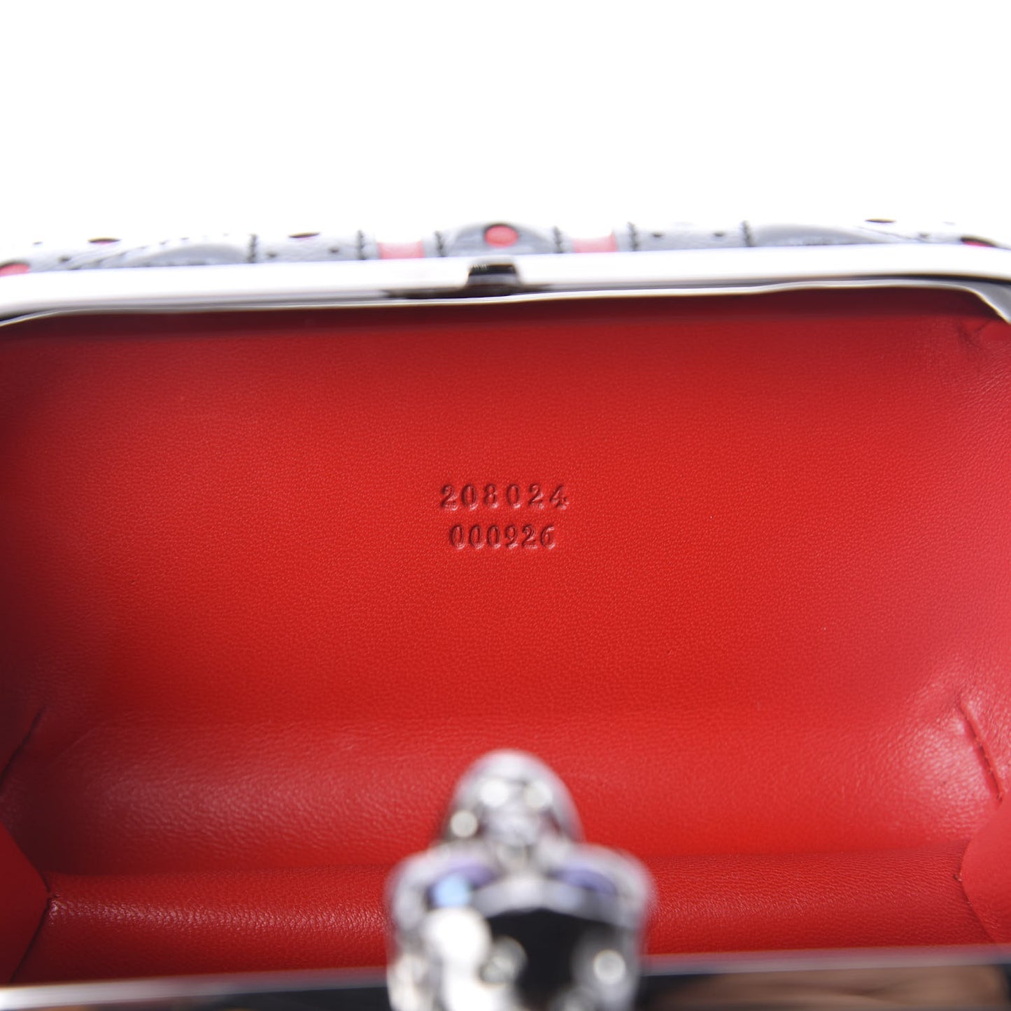 Patent Calfskin Britannia Skull Box Clutch Red Black