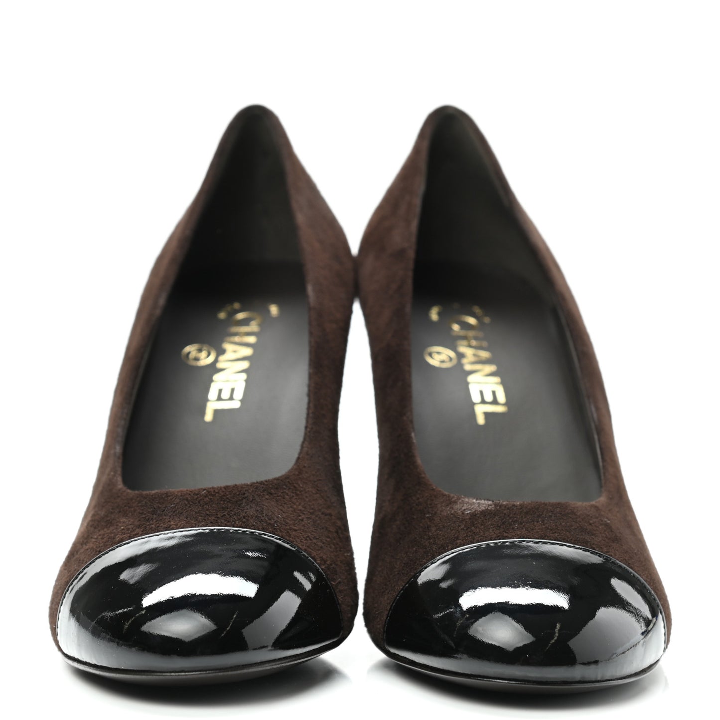 Kid Suede Patent Calfskin Cap Toe CC Pumps 39.5 Brown Black