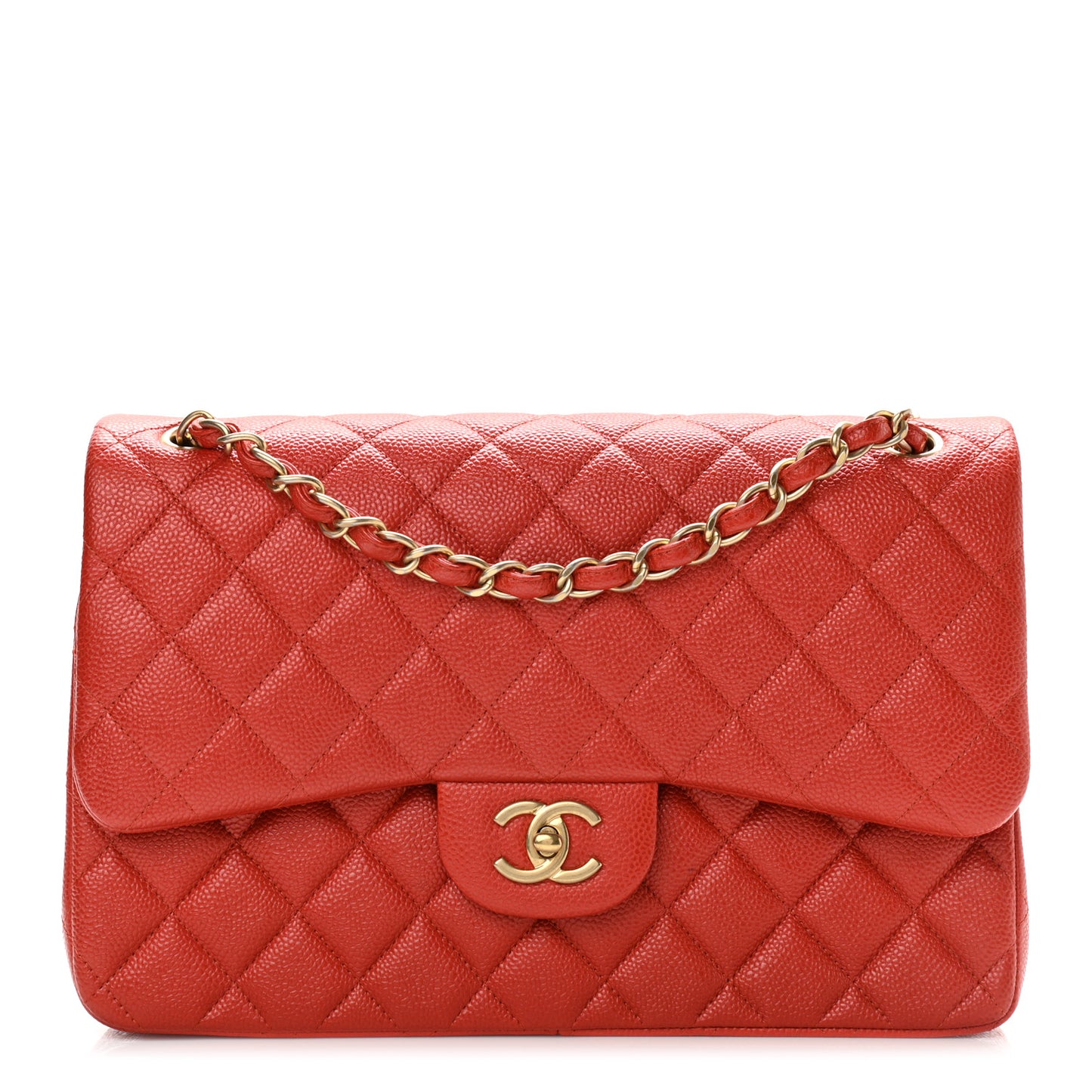 Caviar Quilted Jumbo Double Flap Red