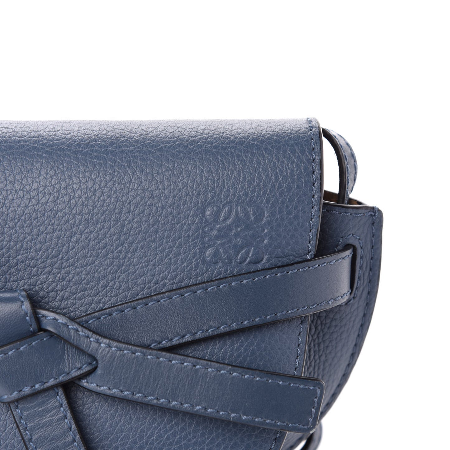Grained Calfskin Mini Gate Crossbody Bag Steel Blue