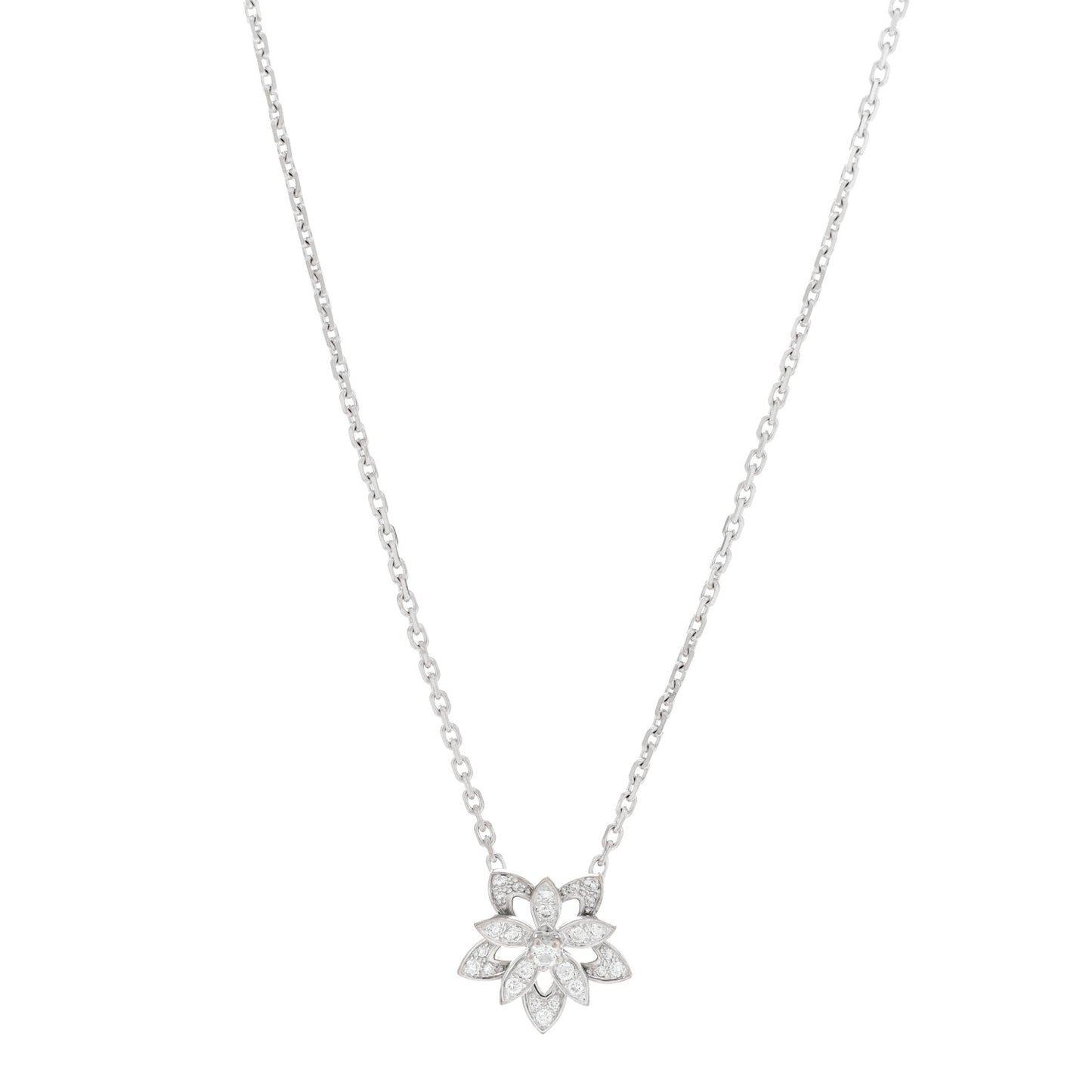 18K White Gold Diamond Mini Lotus Pendant Necklace
