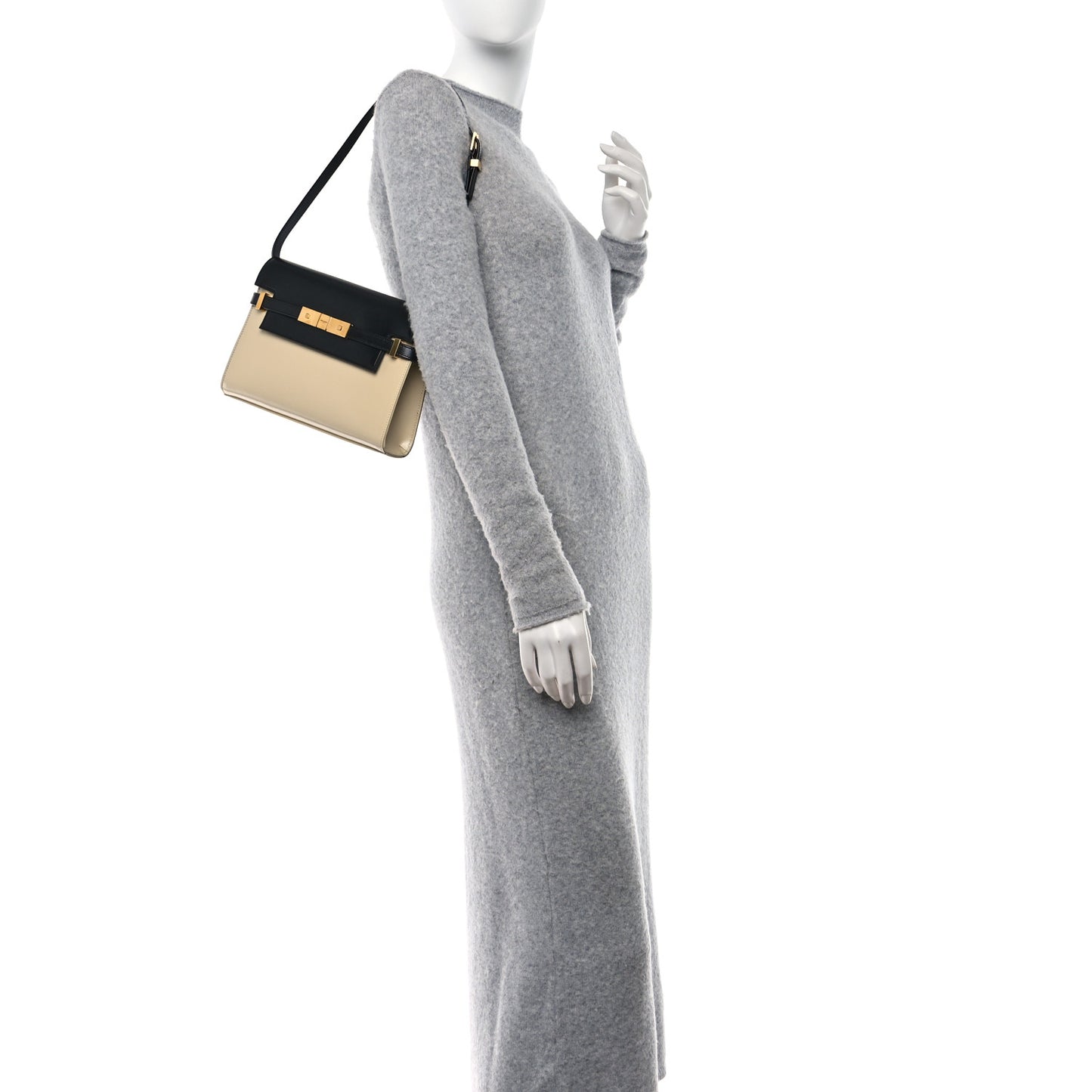 SAINT LAURENT Smooth Calfskin Manhattan Shoulder Bag Black Beige