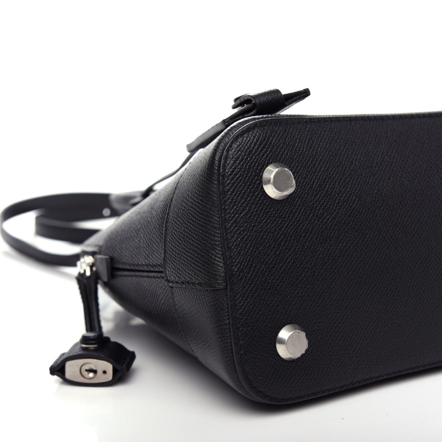 Signature Grained Calfskin Logo S Ville Top Handle Bag Black