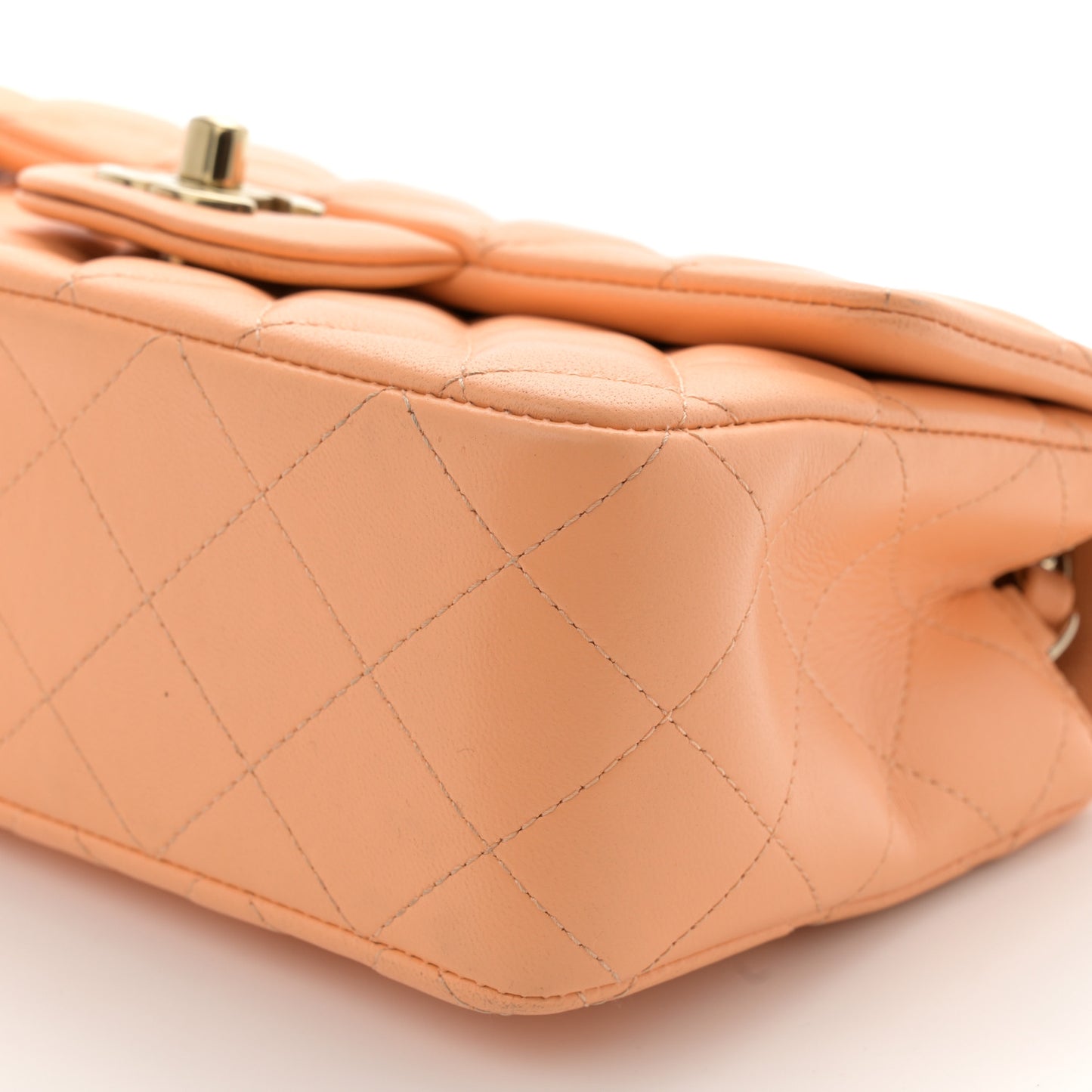 Lambskin Quilted Mini Rectangular Flap Light Orange
