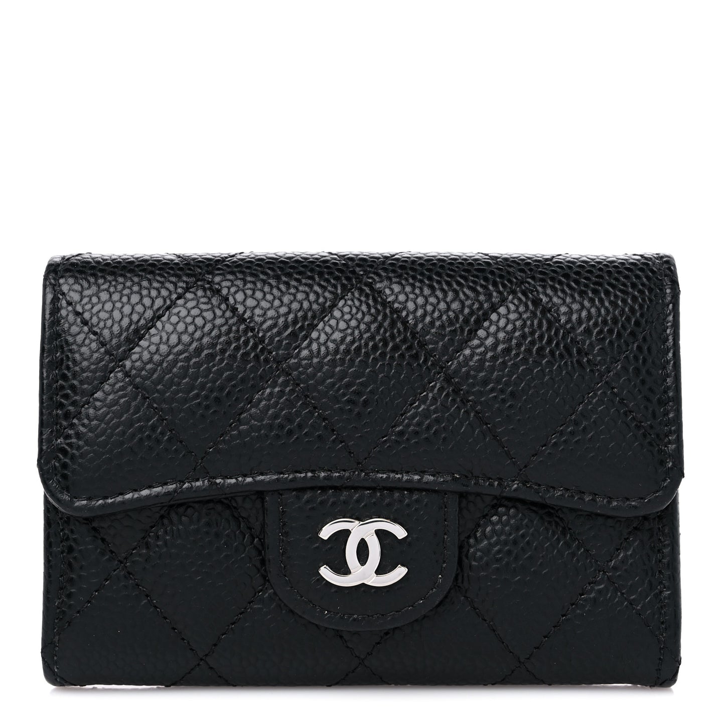Caviar Quilted Flap Card Holder Wallet Black