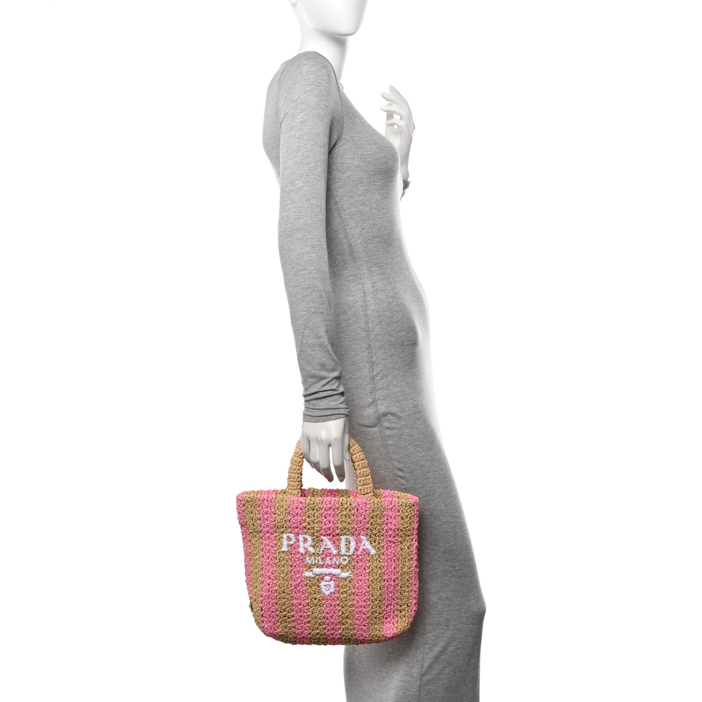 Yarn Raffia Effect Crochet Striped Small Logo Tote Naturale Petalo