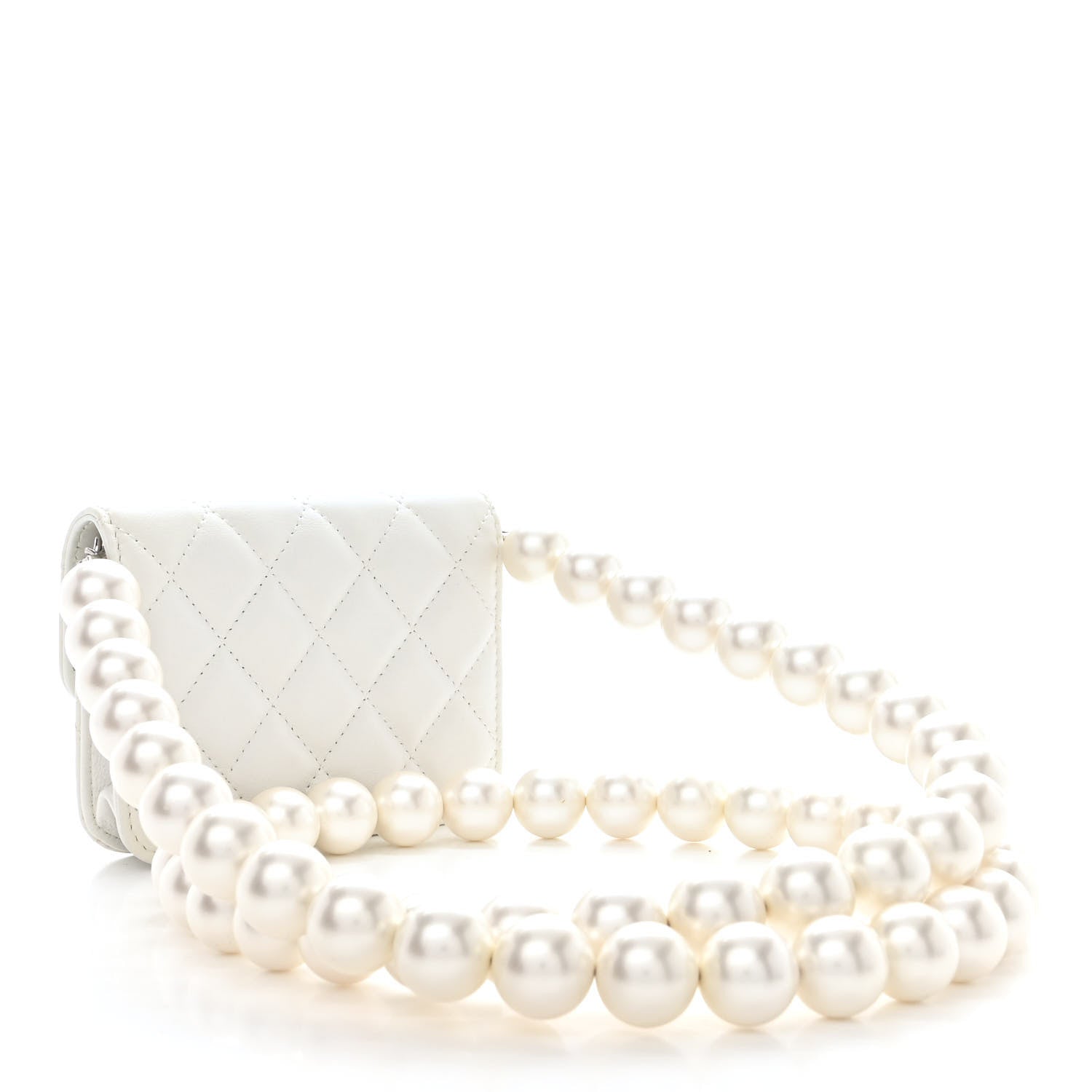 Chanel Calfskin Quilted Maxi Pearls Card Holder Flap With Chain White 3 of 11