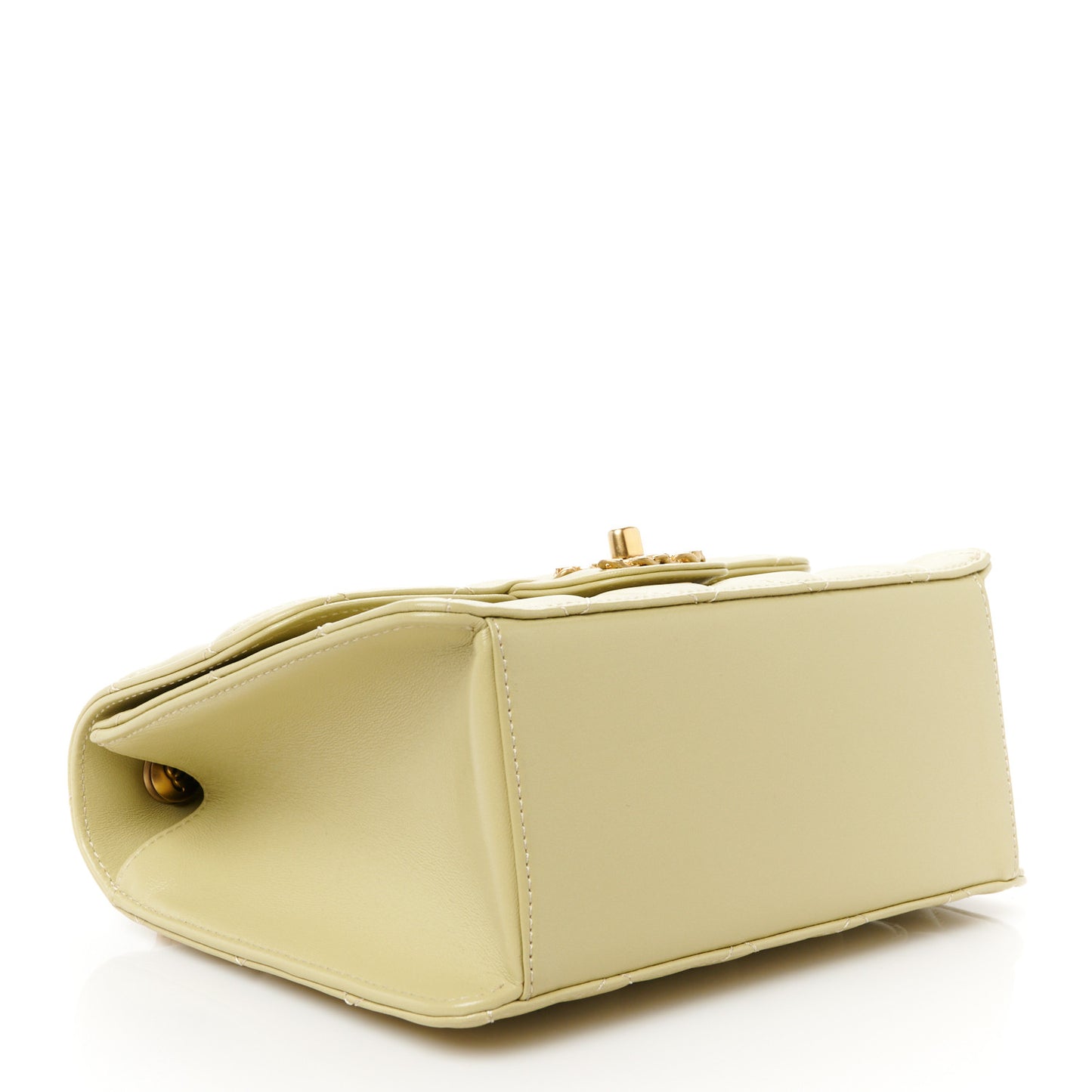 Shiny Lambskin Quilted Mini Flap Green