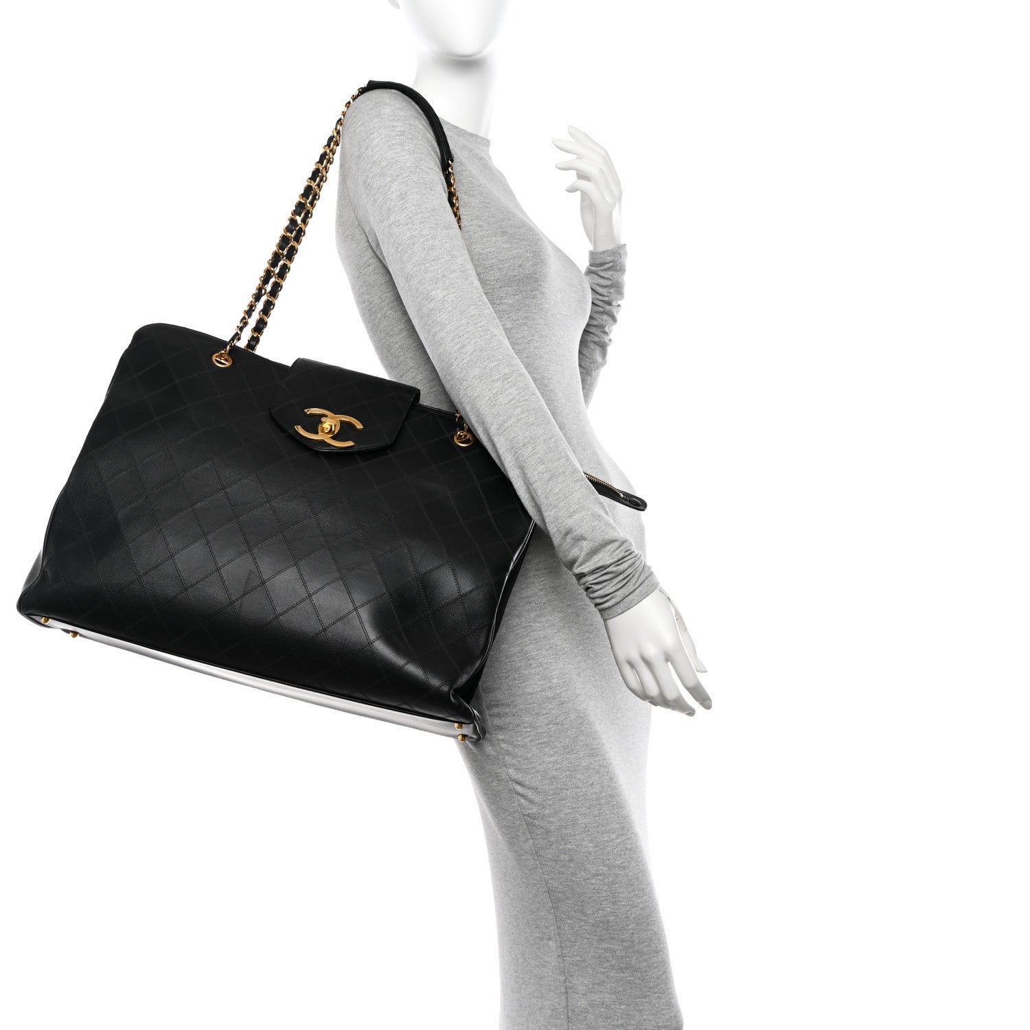 Chanel Calfskin Stitched XL Weekender Black 2 of 12