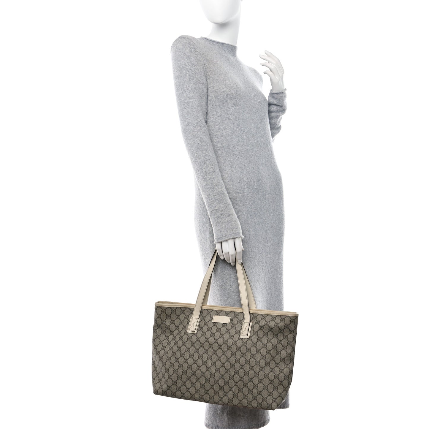 GG Supreme Monogram Medium Zippered Shopping Tote Off White