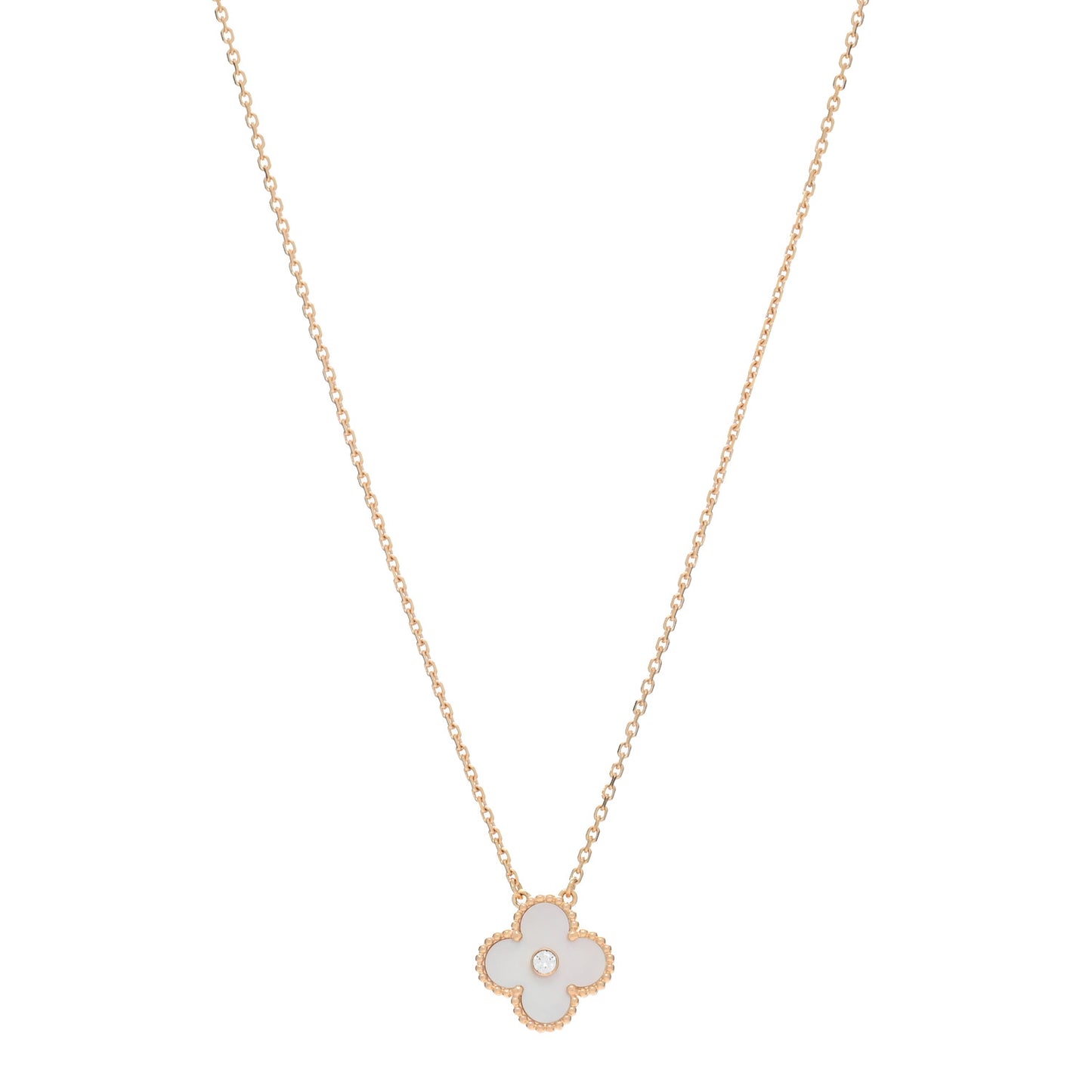 18K Yellow Gold Diamond Yellow Mother of Pearl Vintage Alhambra Pendant Necklace