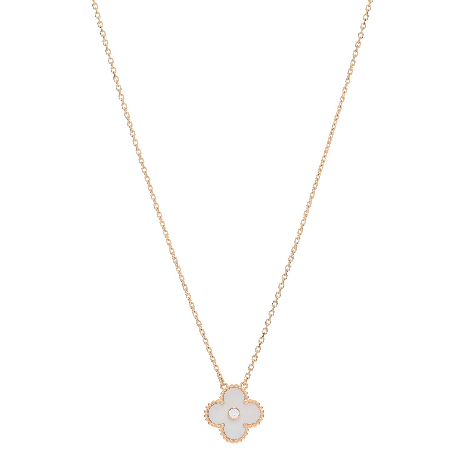 Van Cleef & Arpels 18K Yellow Gold Diamond Yellow Mother of Pearl Vintage Alhambra Pendant Necklace 1 of 4
