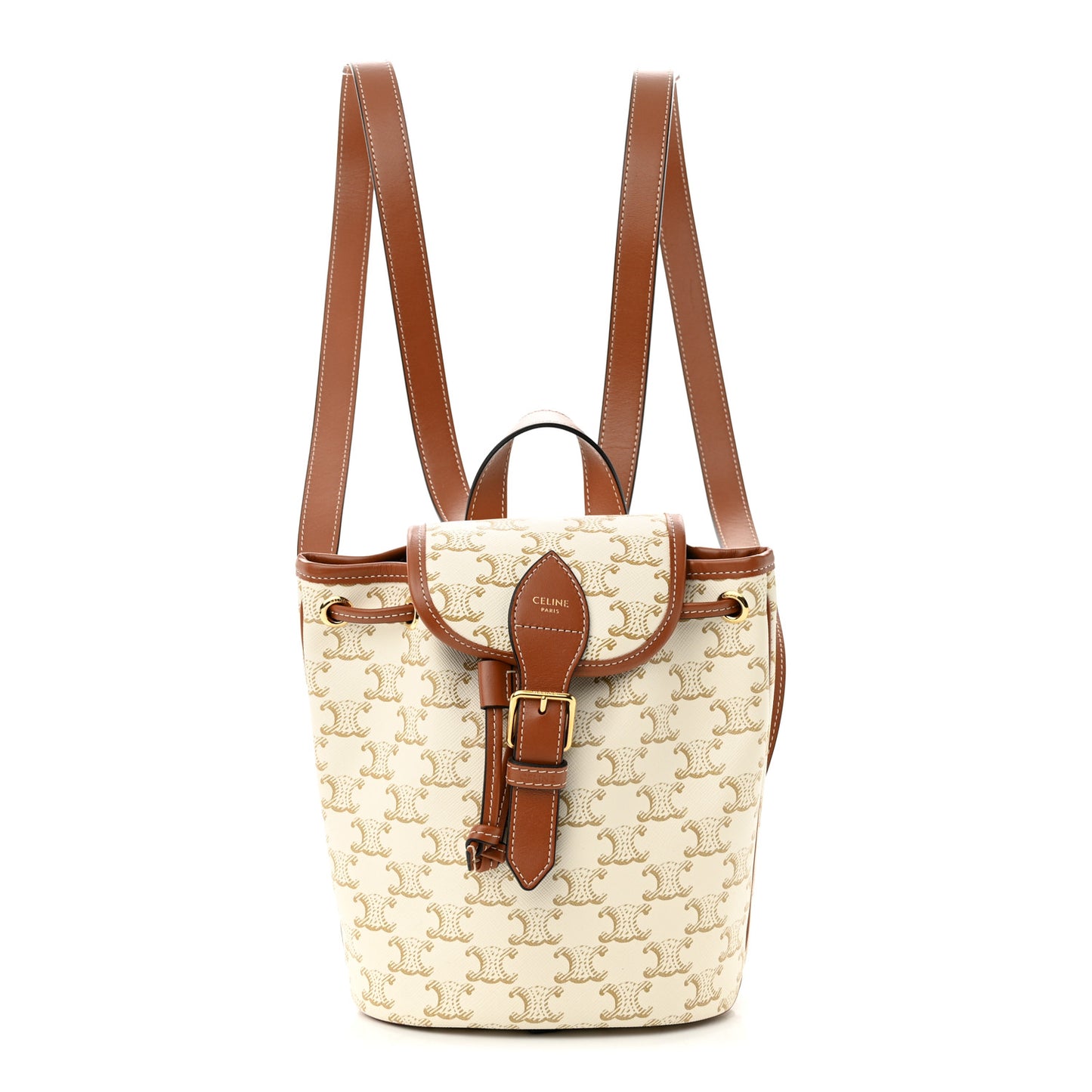 Triomphe Canvas Calfskin Mini Folco Backpack White