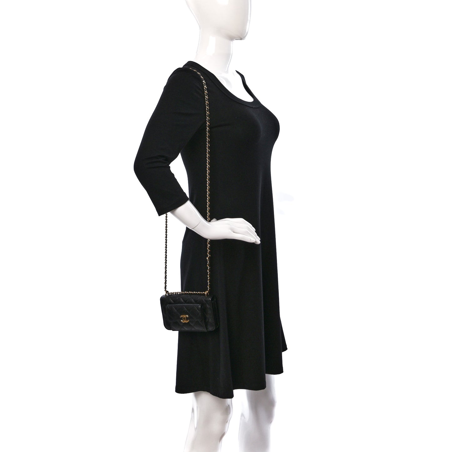 Caviar Quilted Pocket Twins Clutch With Chain Black