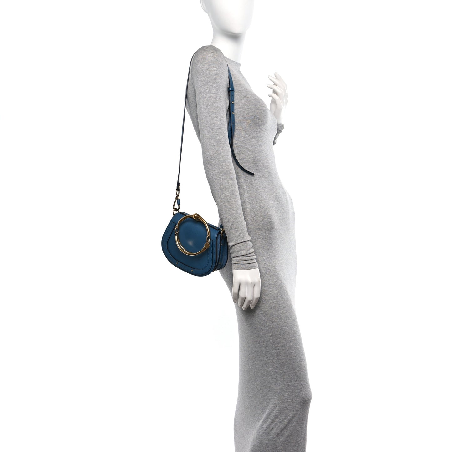 Calfskin Suede Small Nile Bracelet Bag Vinyl Blue