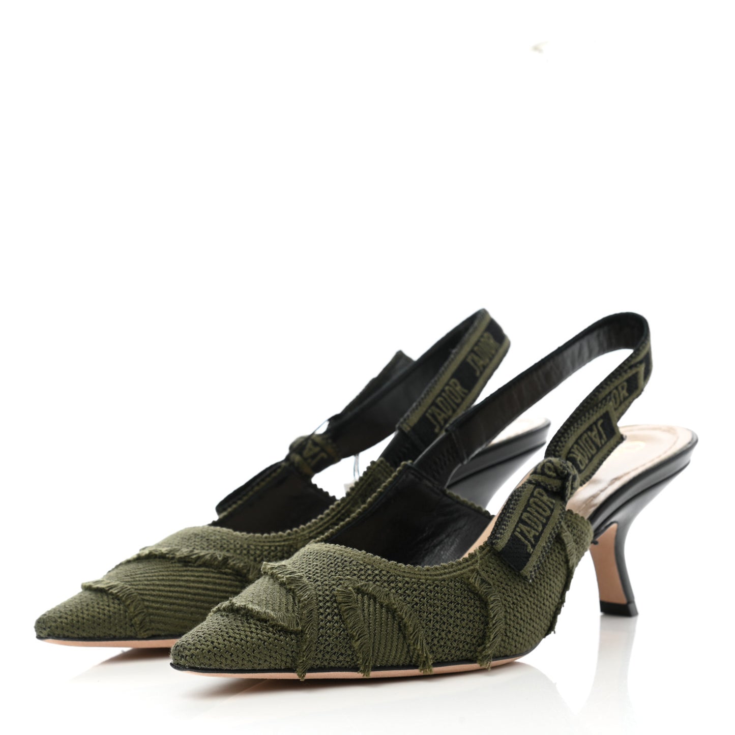 Canvas Ribbon Camouflage Embroidered J'Adior Slingback 65mm Pumps 37 Green