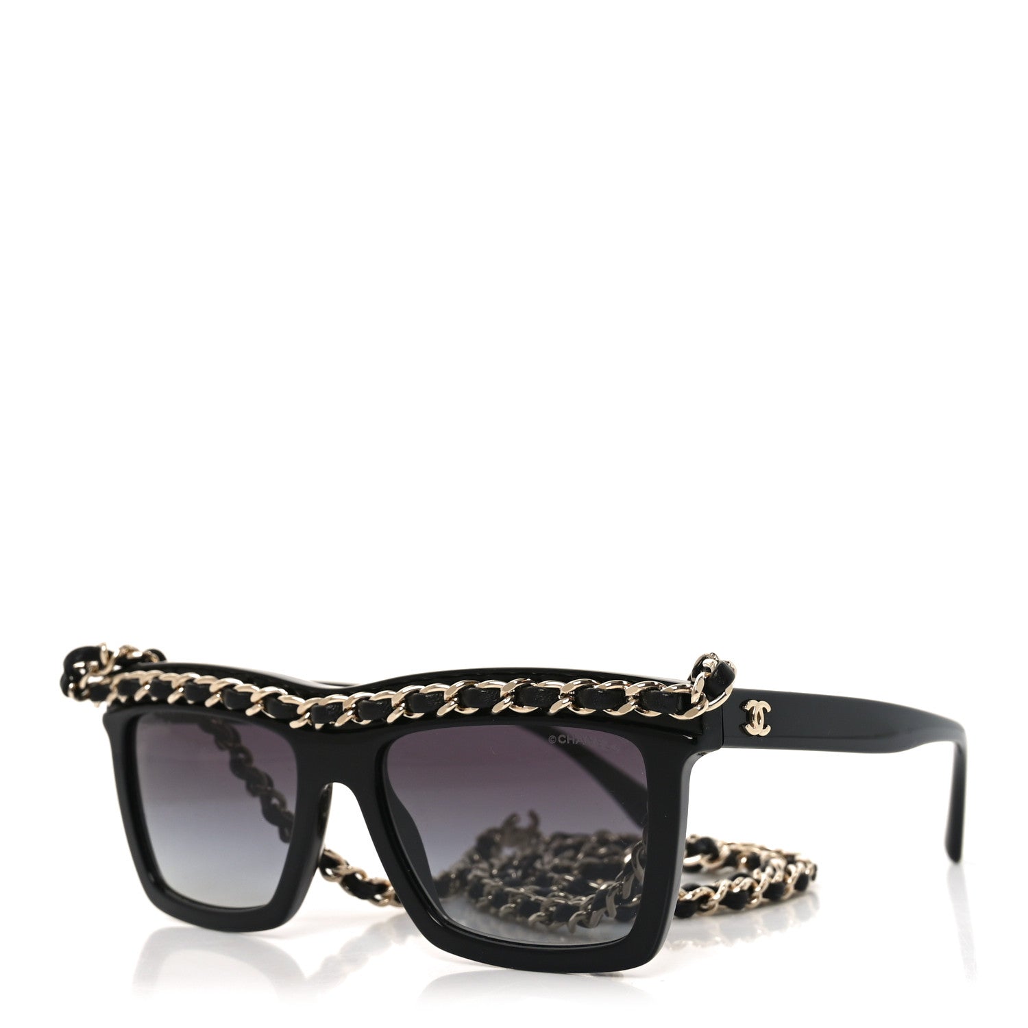 Chanel Acetate Metal Calfskin Chain Rectangle Sunglasses 71627