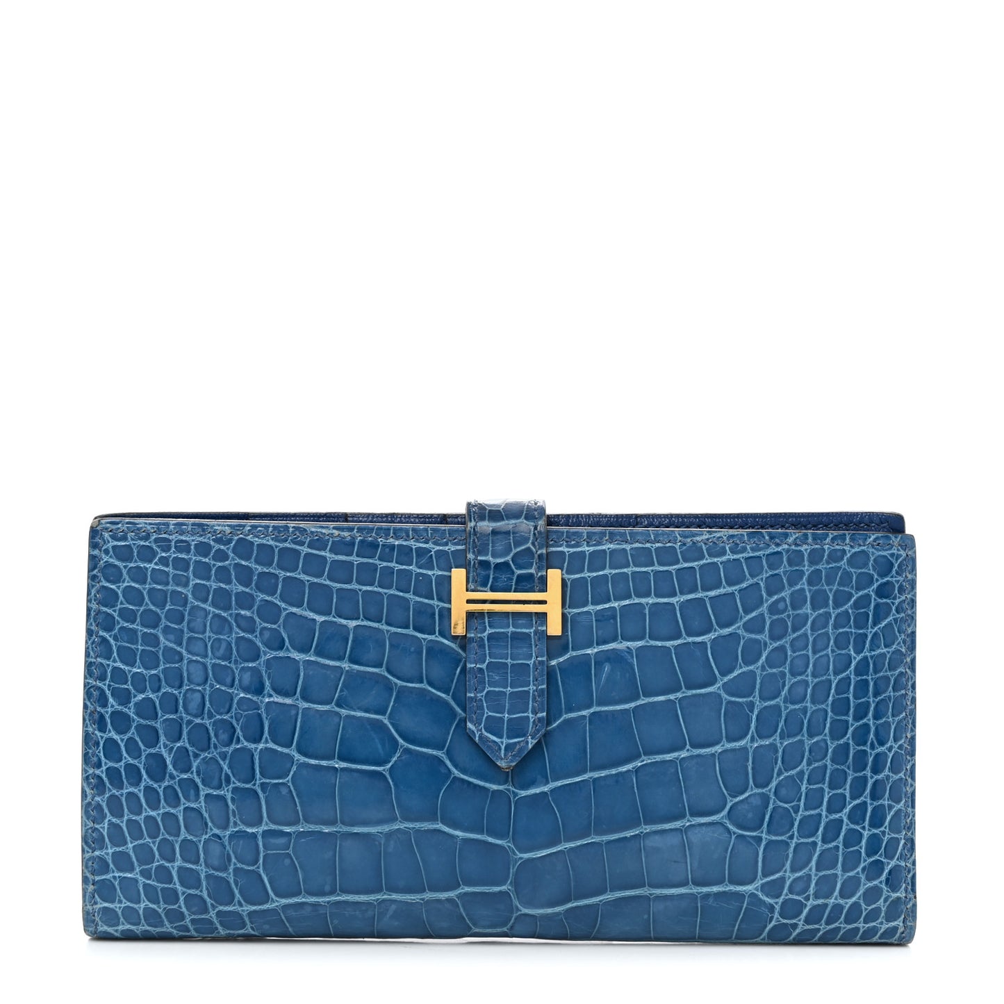 Shiny Alligator Bearn Gusset Wallet Bleu Izmir
