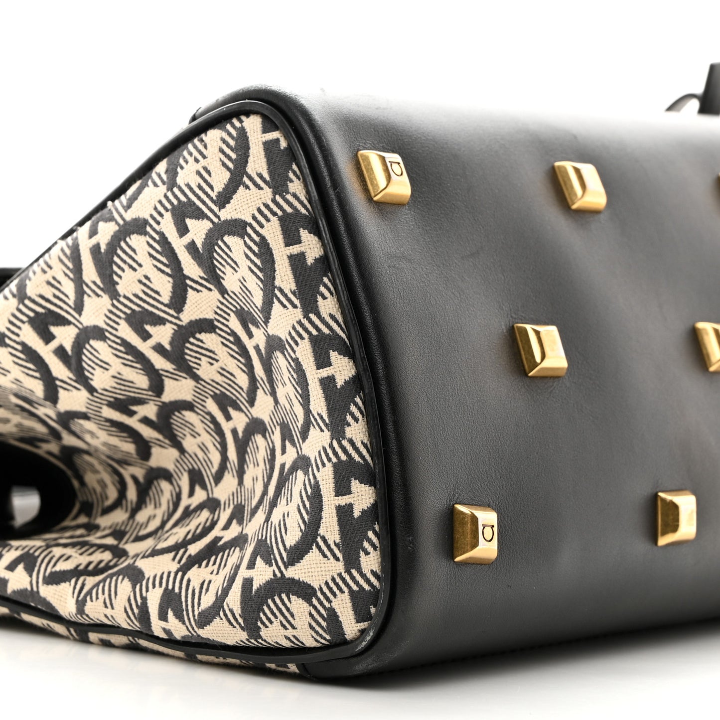 Canvas Calfskin Gancini The Studio Bag Black Beige