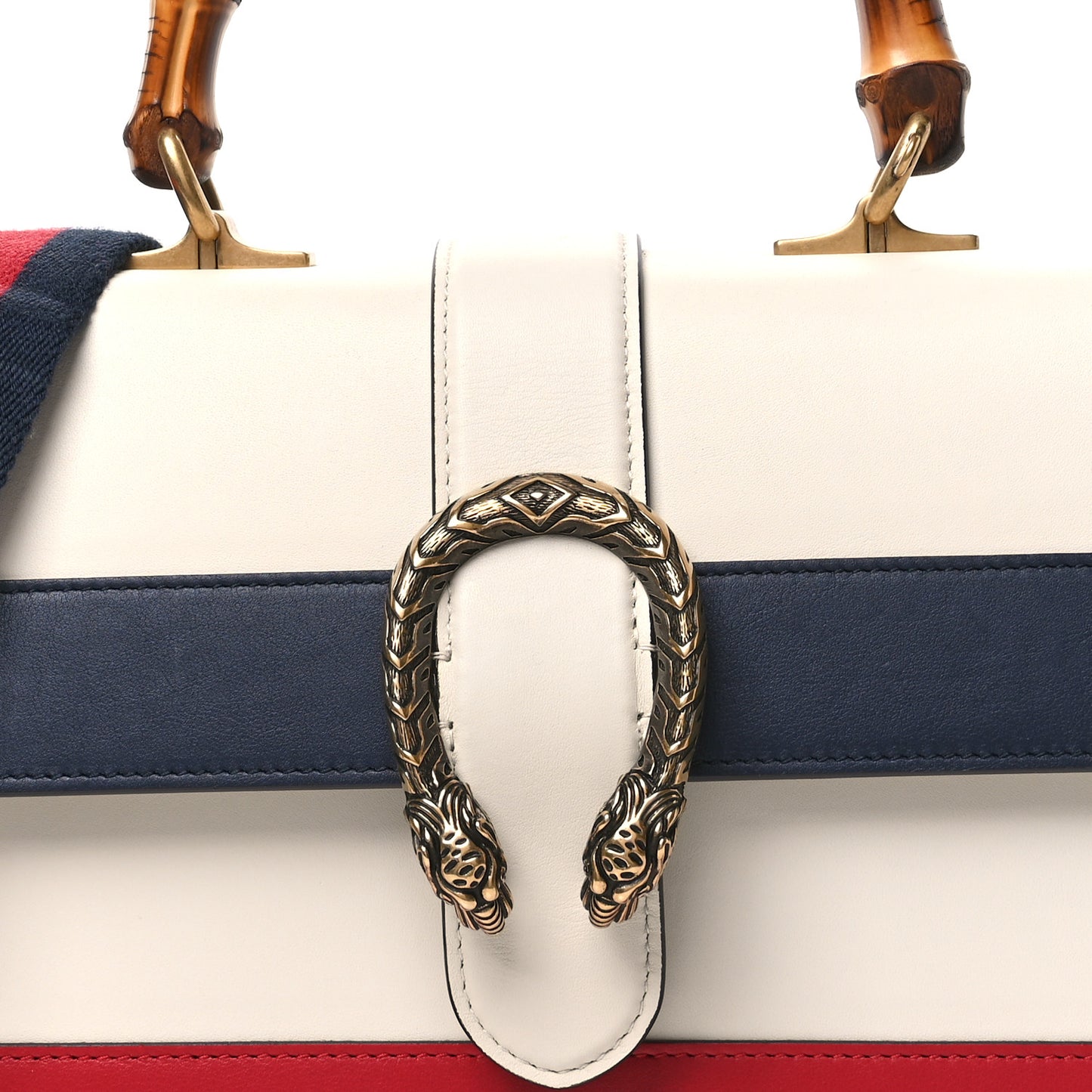 Calfskin Bamboo Web Medium Dionysus Top Handle Bag White Blue Hibiscus Red