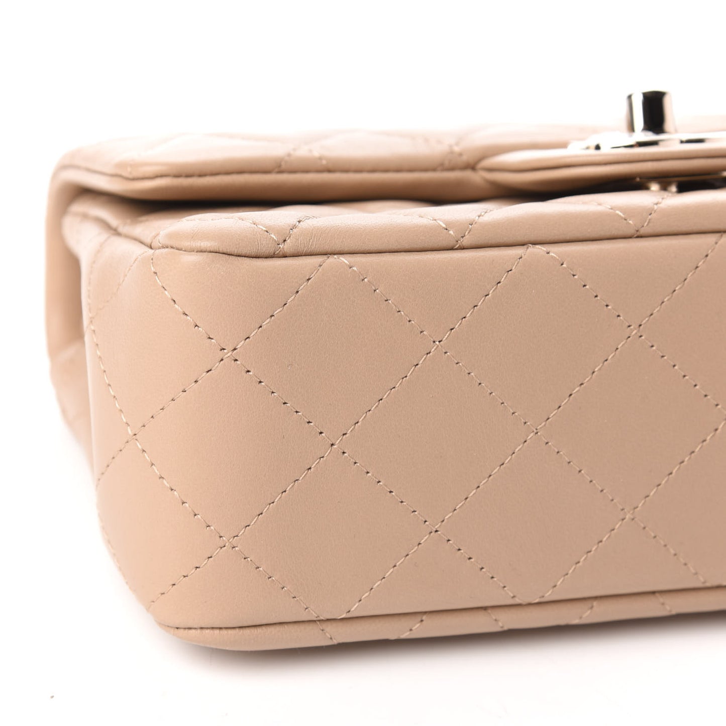 Lambskin Quilted Mini Rectangular Flap Dark Beige