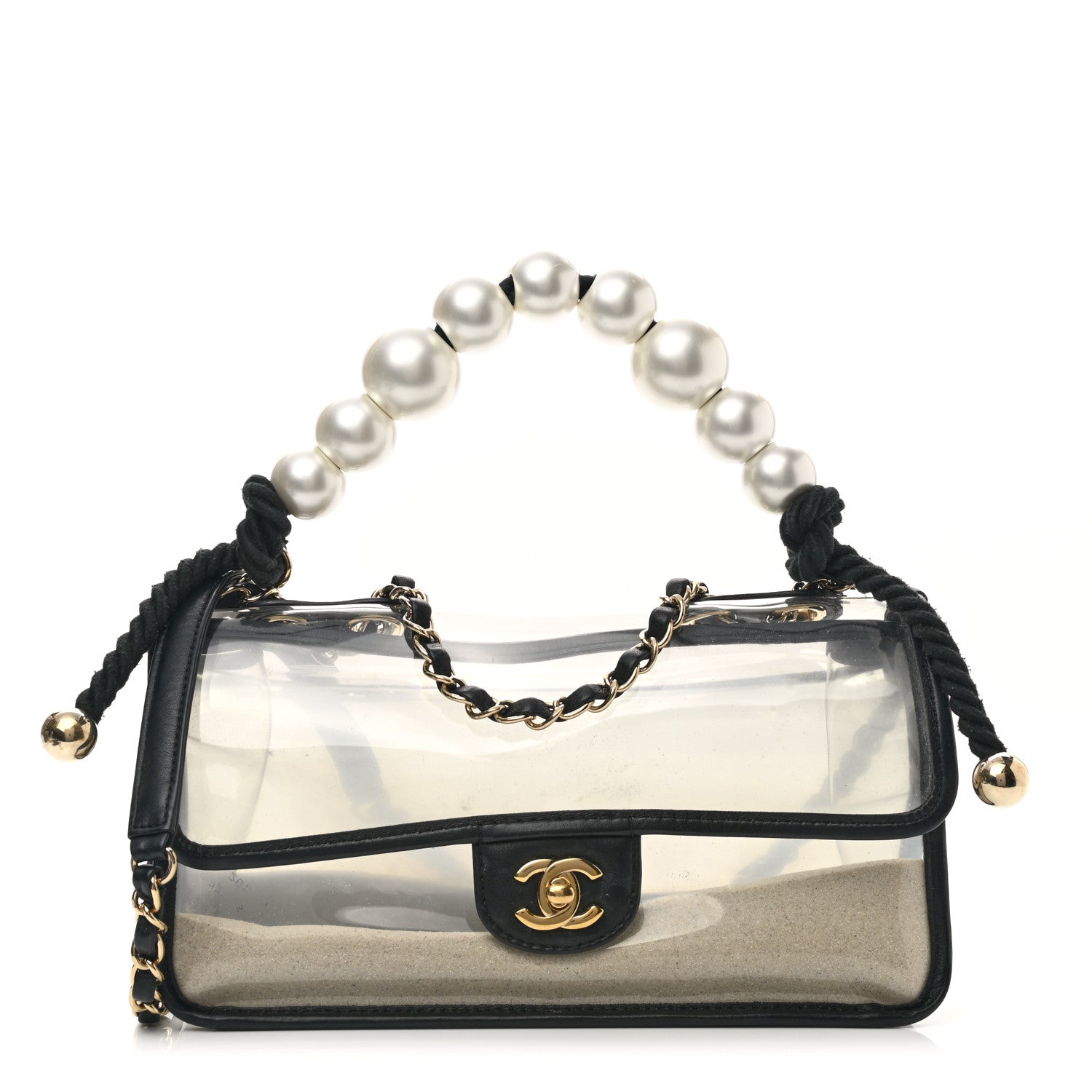 Chanel Lambskin PVC Sand By The Sea Flap With Pearl Strap Black 1 of 12