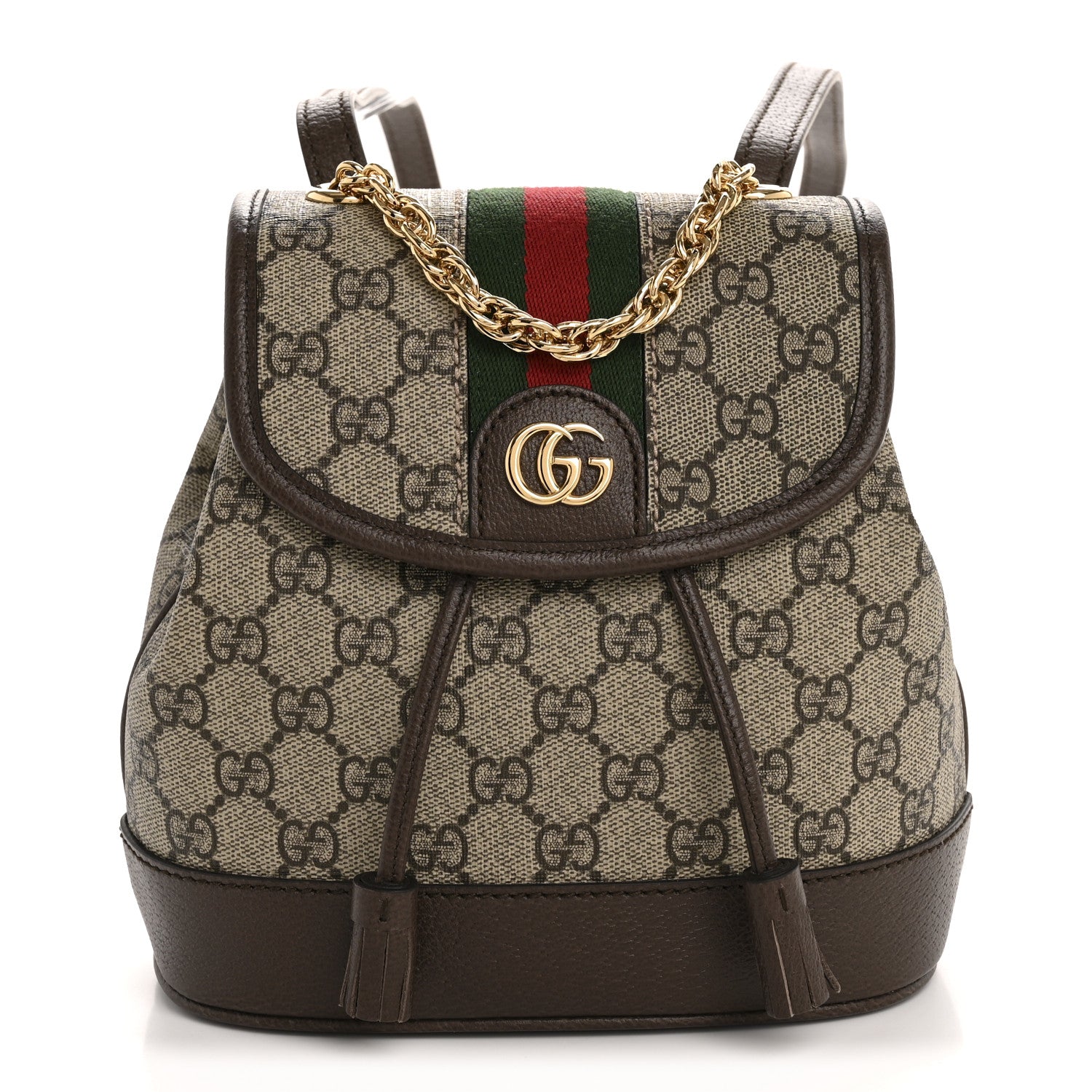 Gucci GG Supreme Monogram Textured Dollar Calfskin Web Mini Ophidia Chain Drawstring Backpack Beige Brown 1768757 – FASHIONPHILE