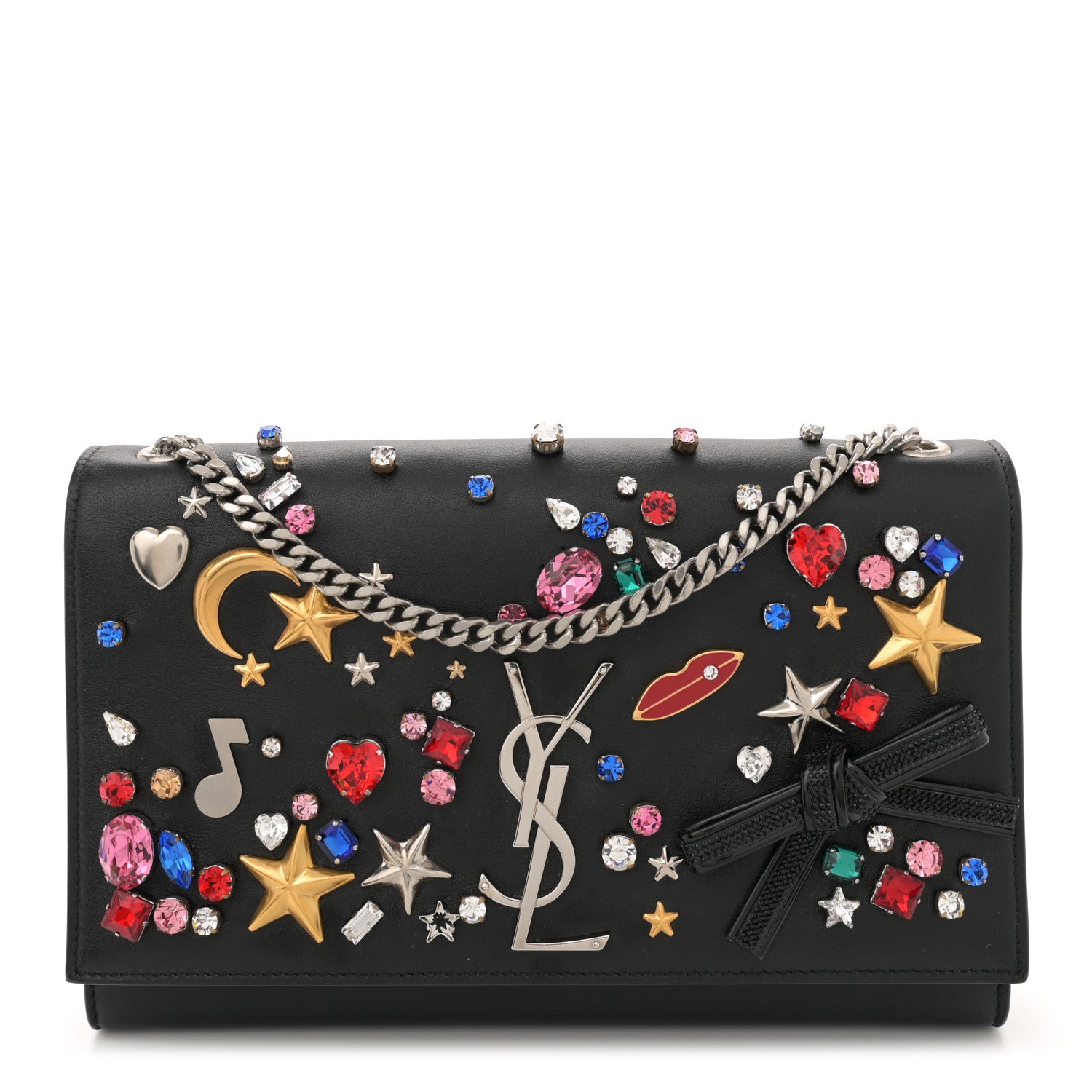 Saint Laurent Calfskin Embellished Medium Monogram Kate Satchel Black 1 of 12