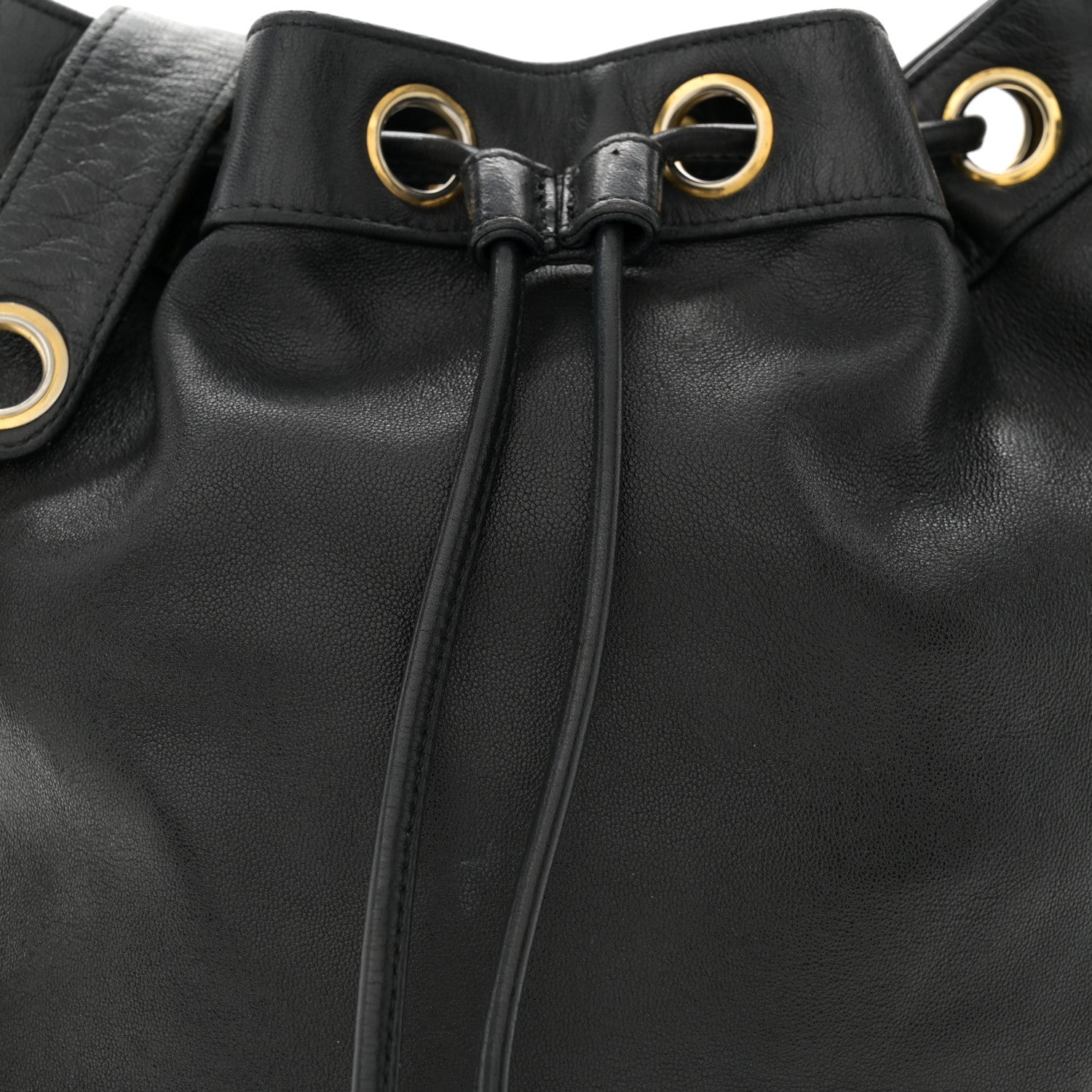 Chanel Lambskin Quilted Drawstring Bucket Bag Black 7 of 11