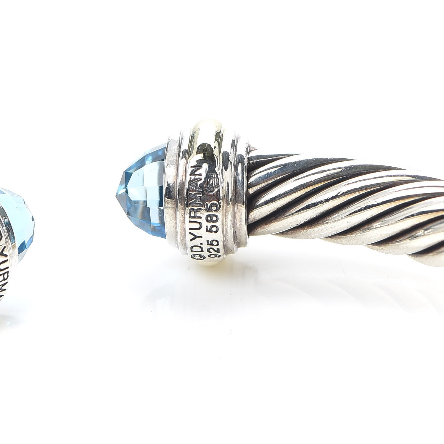 David Yurman Sterling Silver 14K Yellow Gold Blue Topaz 7mm Cable Classics Bracelet 5 of 5