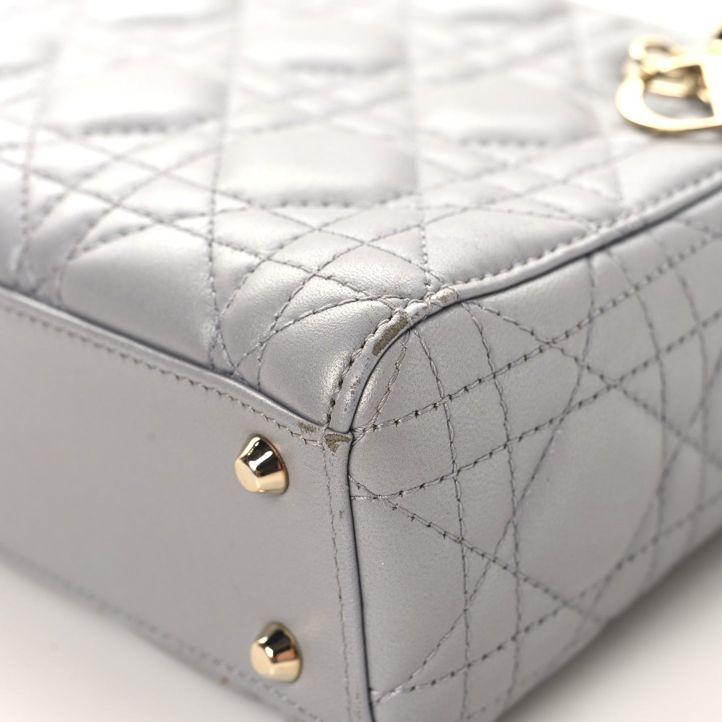 Metallic Lambskin Cannage Mini Lady Dior Grey
