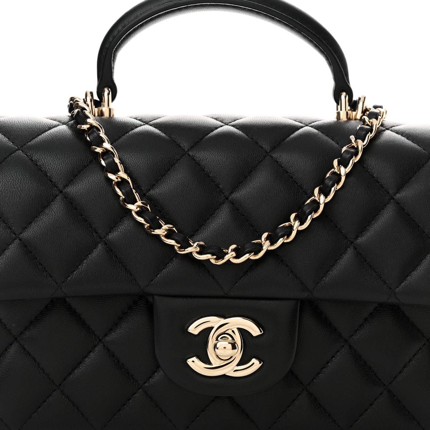 Lambskin Quilted Mini Top Handle Rectangular Flap Black
