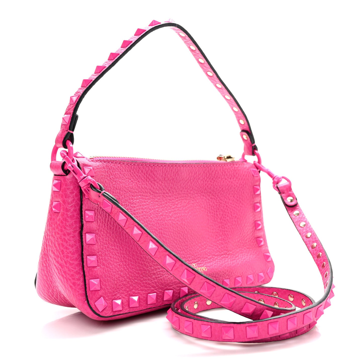 Pebbled Calfskin Enamel Monochrome Small Rockstud Flip Lock Shoulder Bag Pink PP
