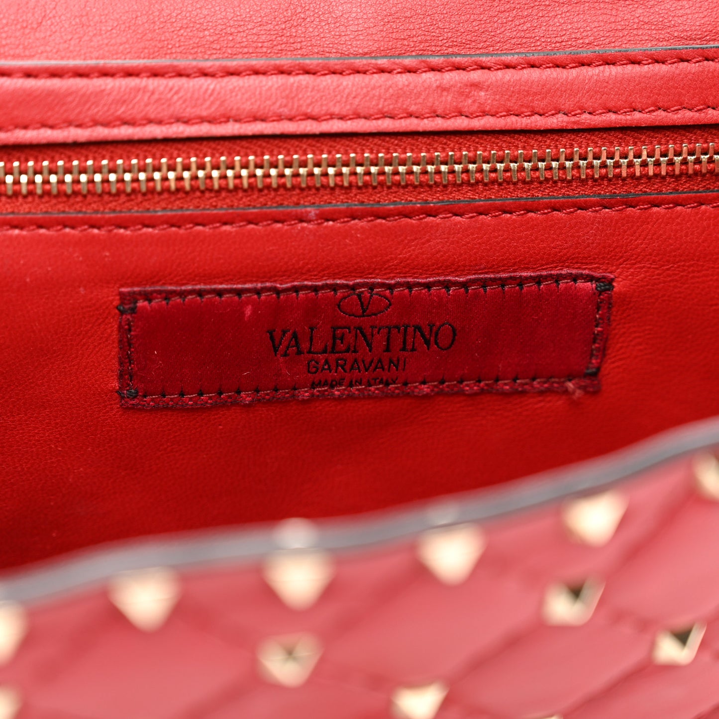 Lambskin Rockstud Spike Wallet on Chain Red