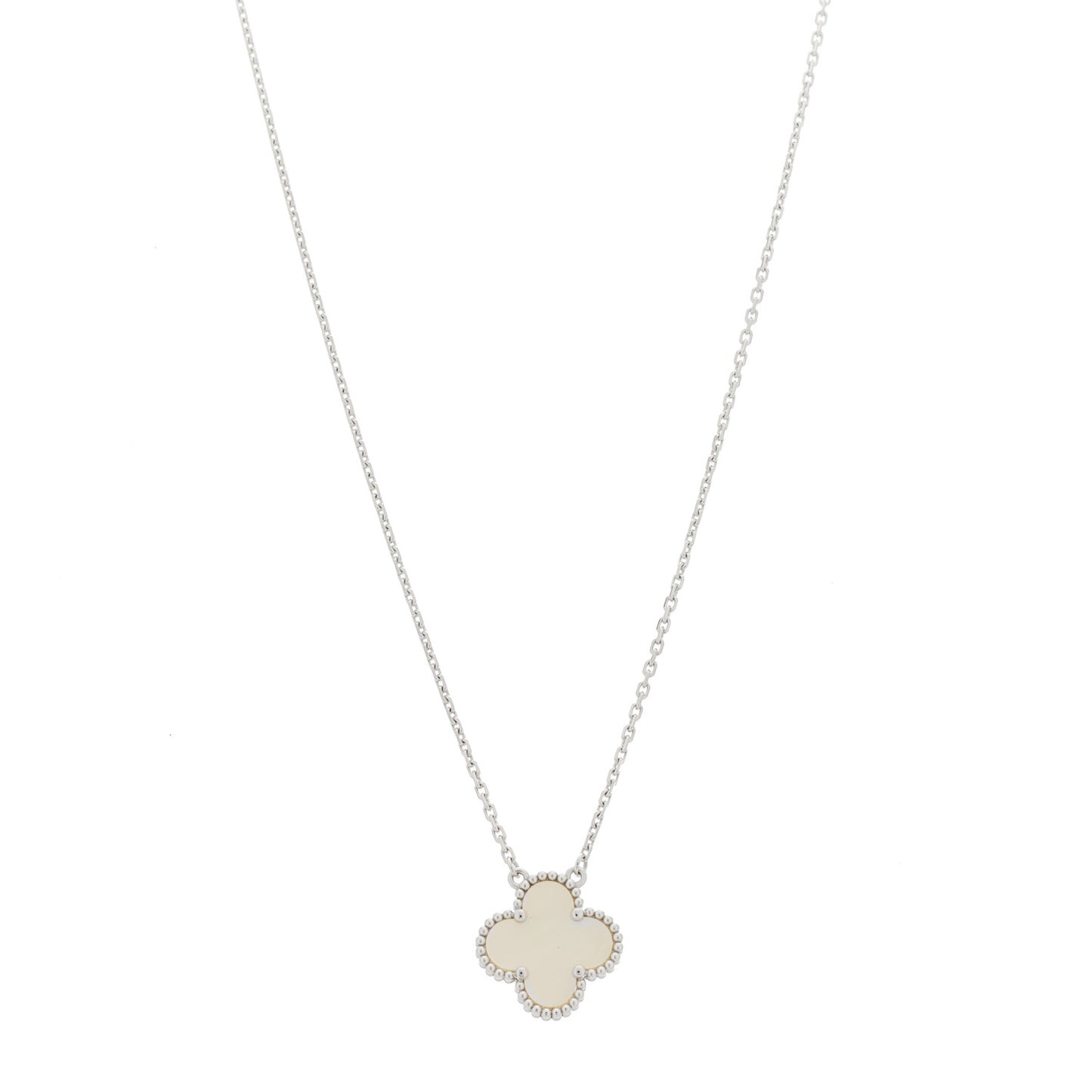 18K White Gold Mother Of Pearl Vintage Alhambra Pendant Necklace
