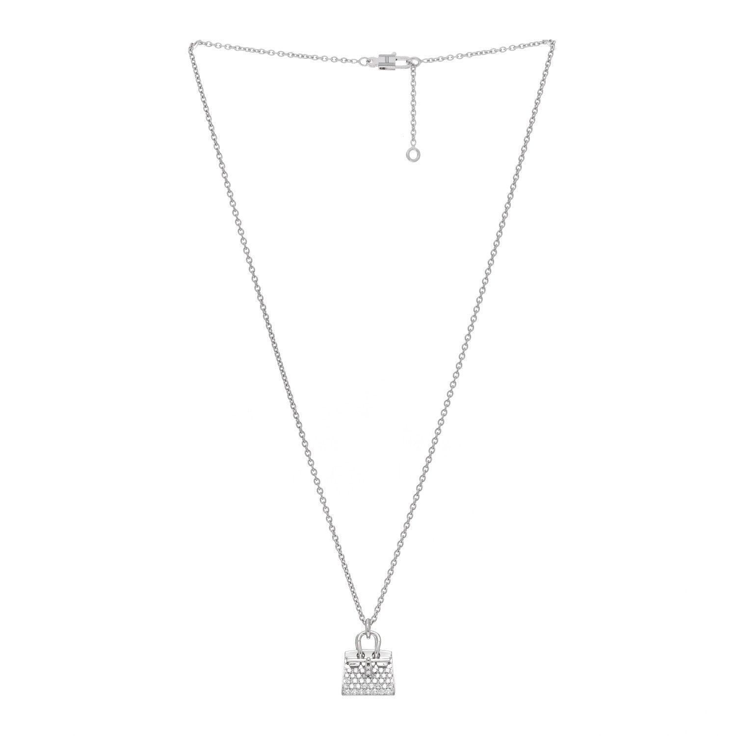 Hermes 18K White Gold Diamond Birkin Amulettes Pendant Necklace 3 of 5