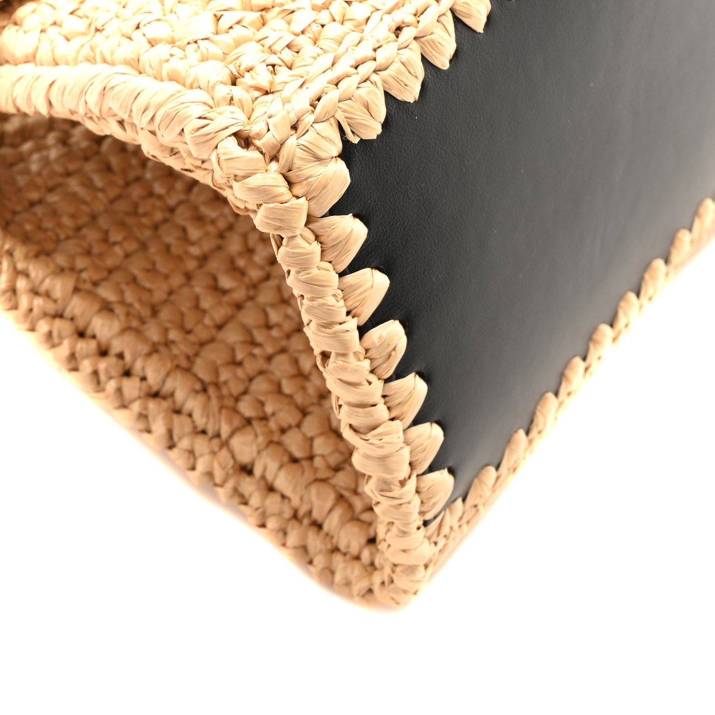 Raffia Effect Calfskin XS Hug Bag Natural Black