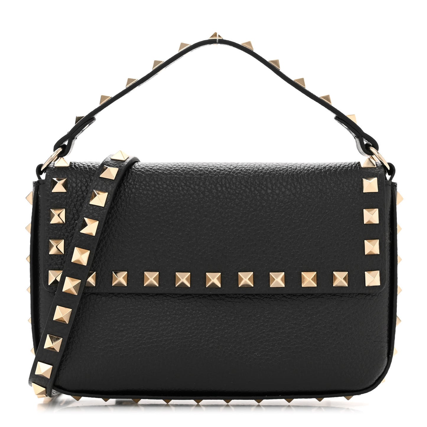 VALENTINO GARAVANI Grainy Calfskin Rockstud Crossbody Pouch Black