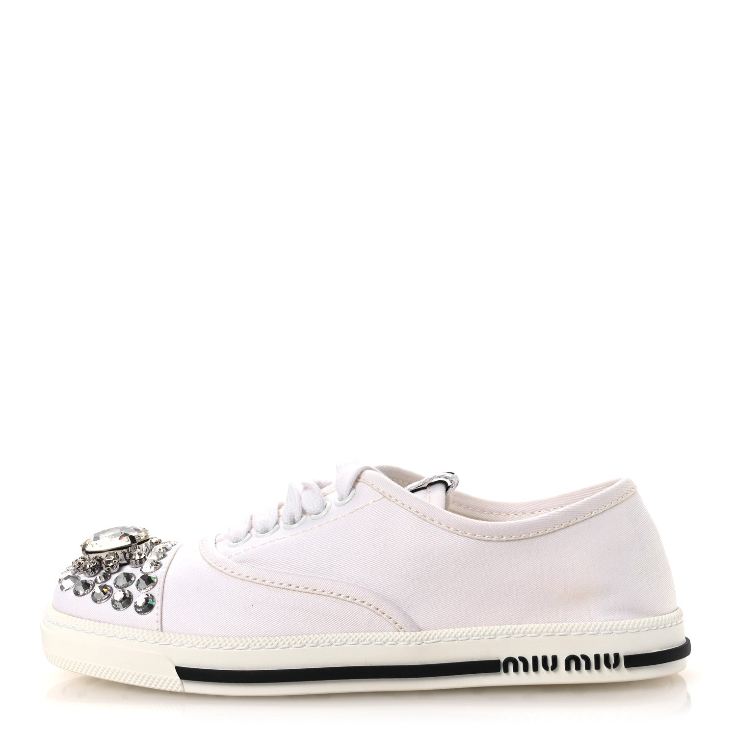Miu Miu Gabardine Crystal Low Sneakers 35 Bianco 1915792