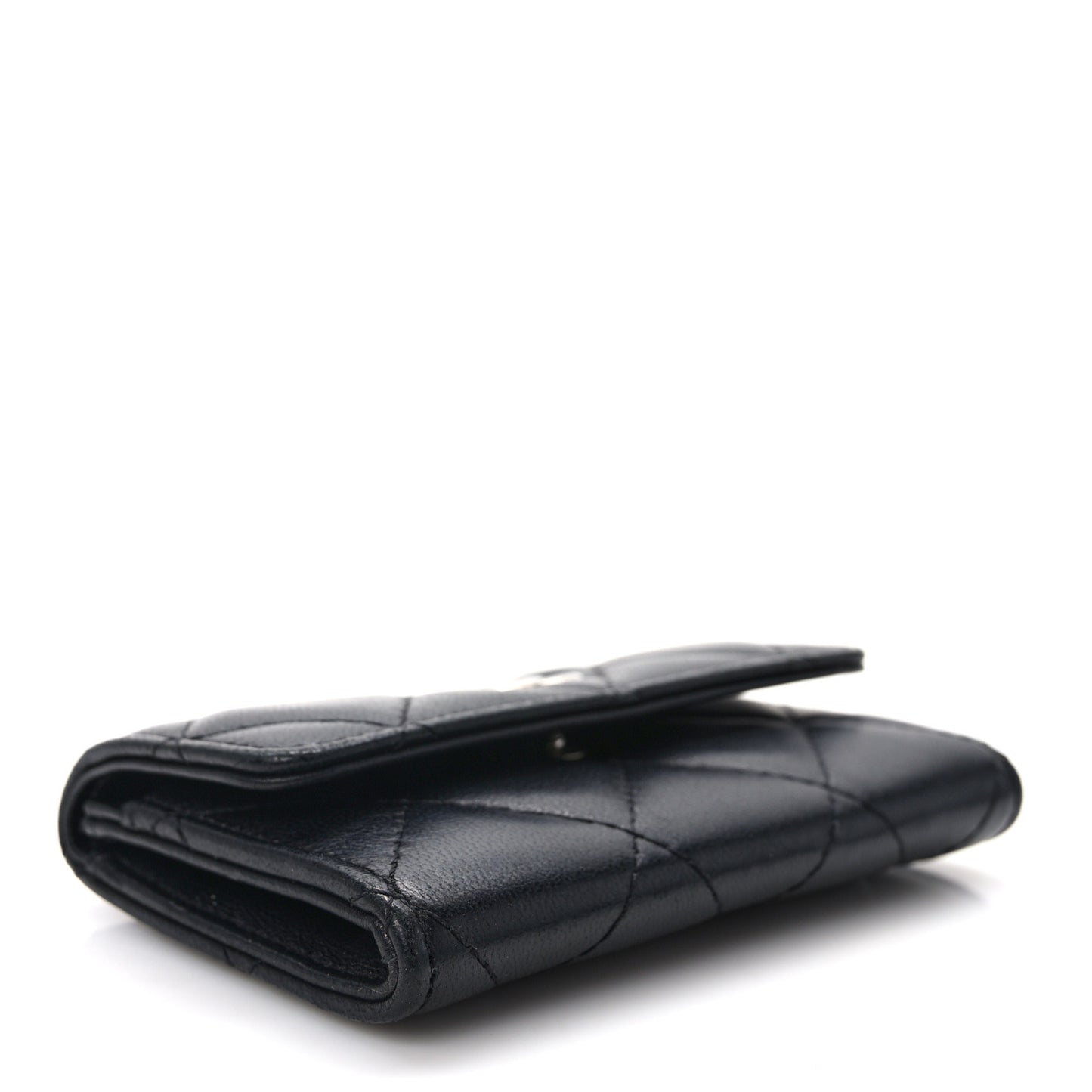 Lambskin Quilted Small Graffiti Compact Wallet Black