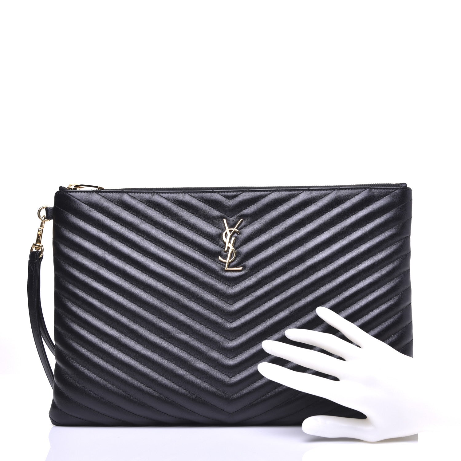 Saint Laurent Calfskin Matelasse Chevron Monogram Document Holder Black 2 of 12