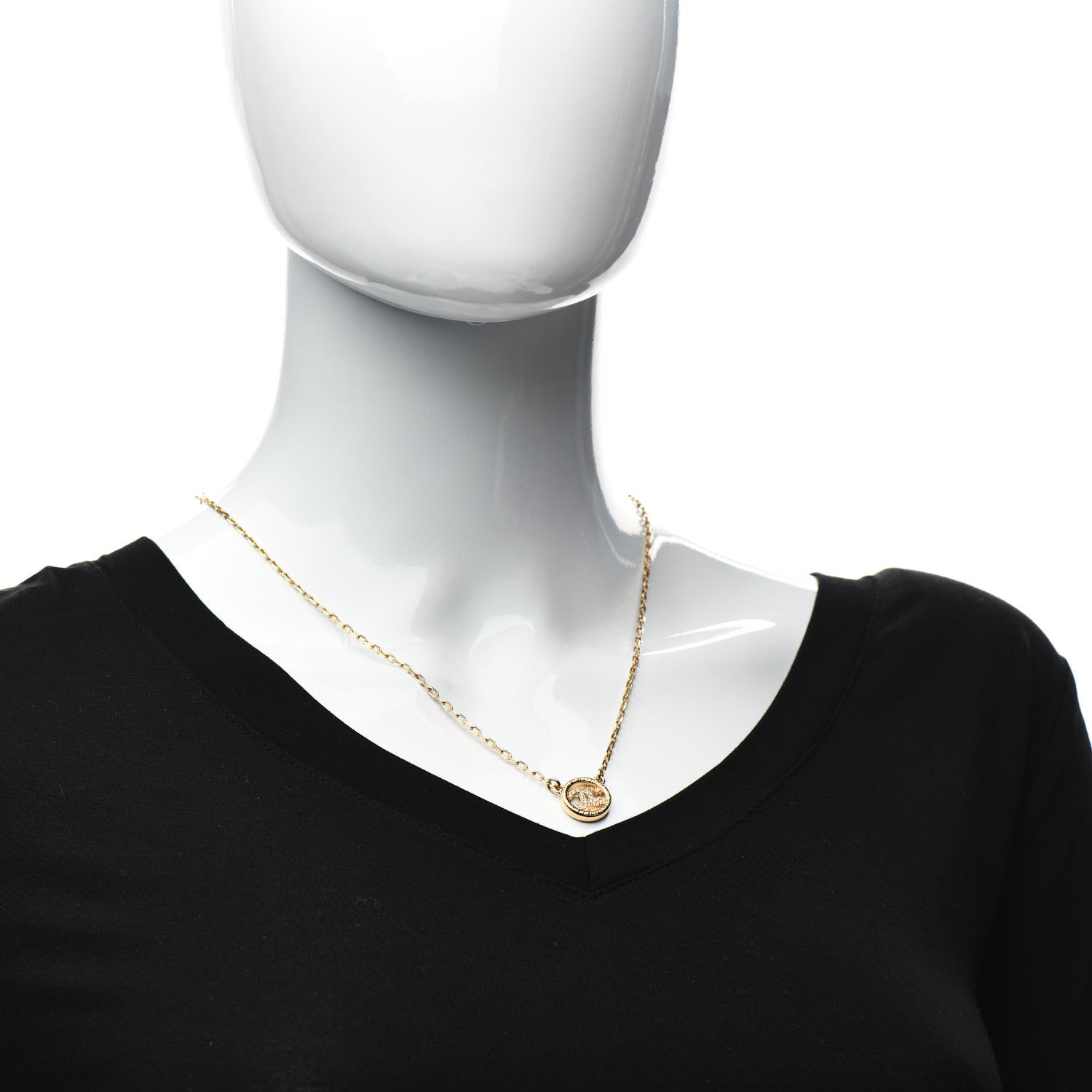 Chanel Crystal Metal CC Round Pendant Necklace Gold 2 of 4