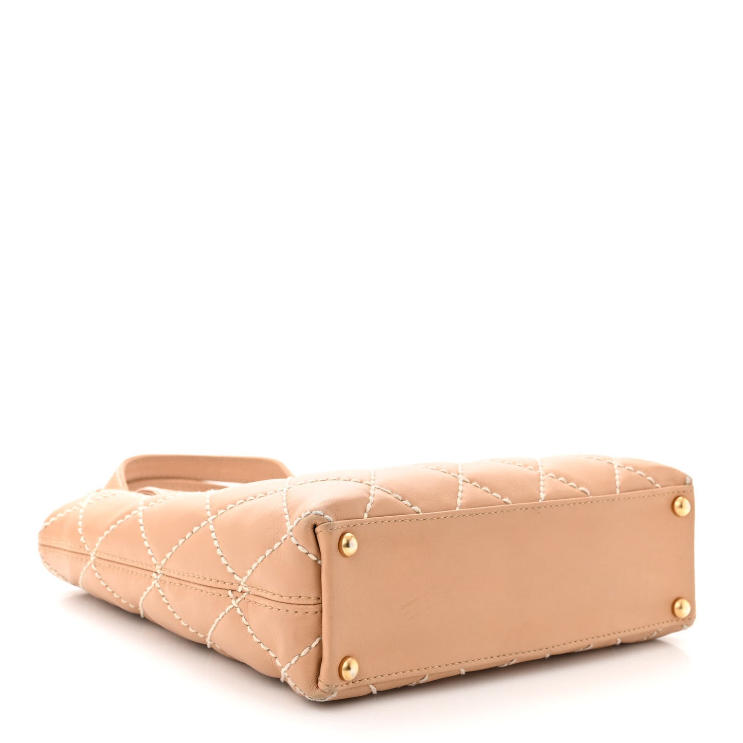 Calfskin Quilted Surpique Stitch Small Tote Beige